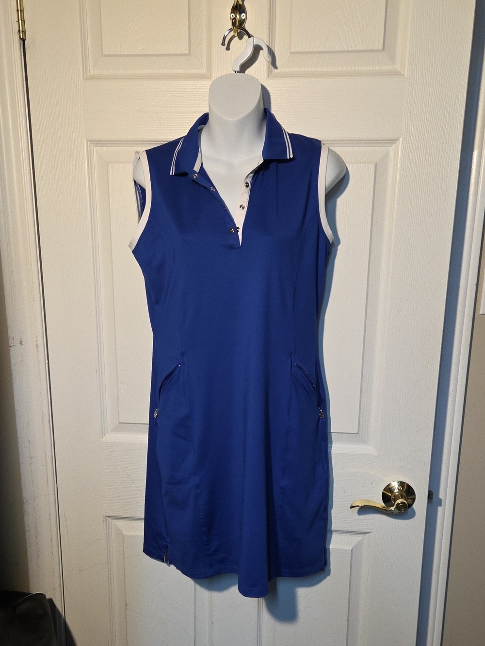 Callaway Royal Blue Sleeveless Polo Golf Dress with White Trim Sz M